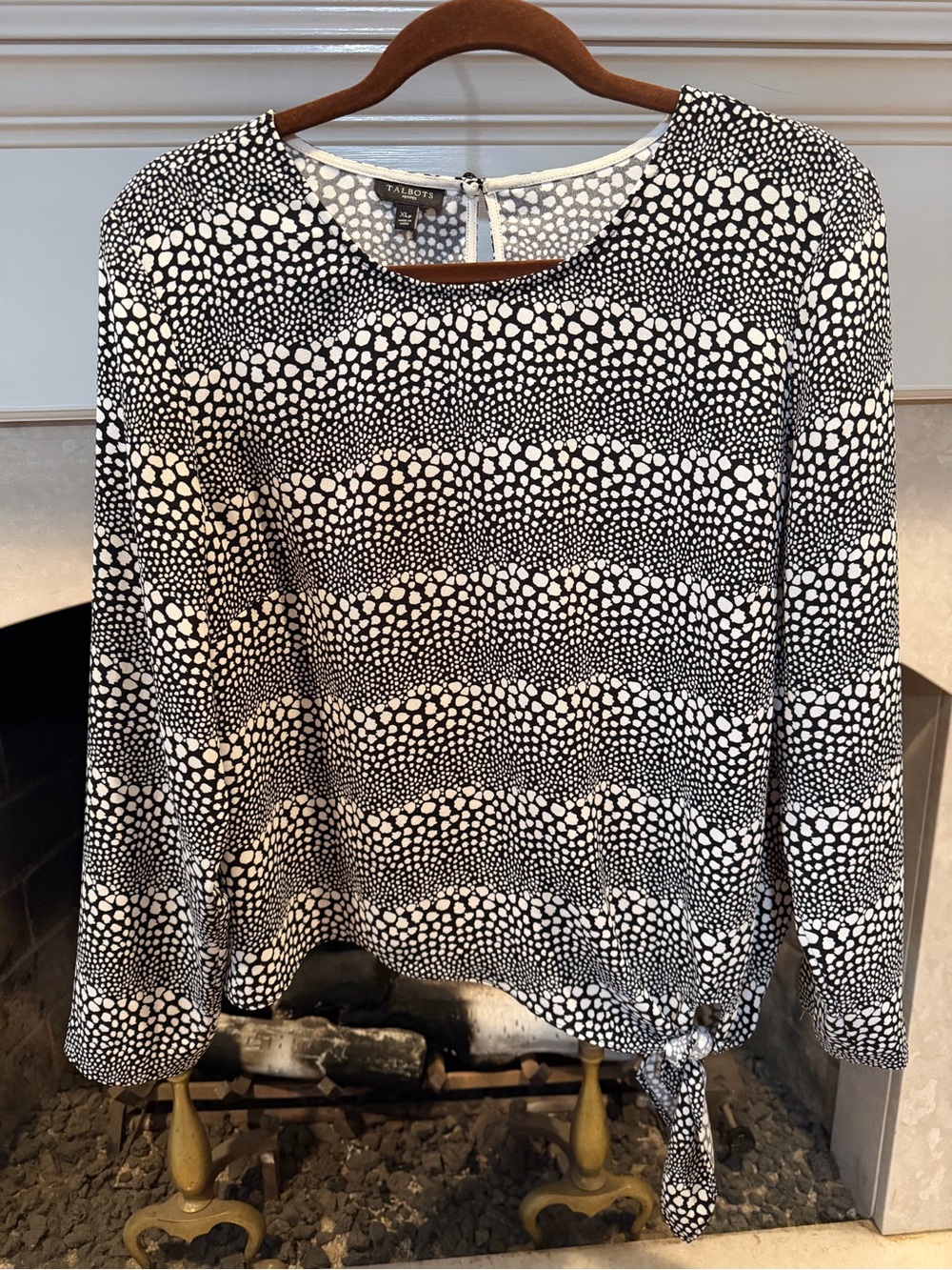Talbots Black and White Pebble-Print Tie-Hem Blouse size XLp